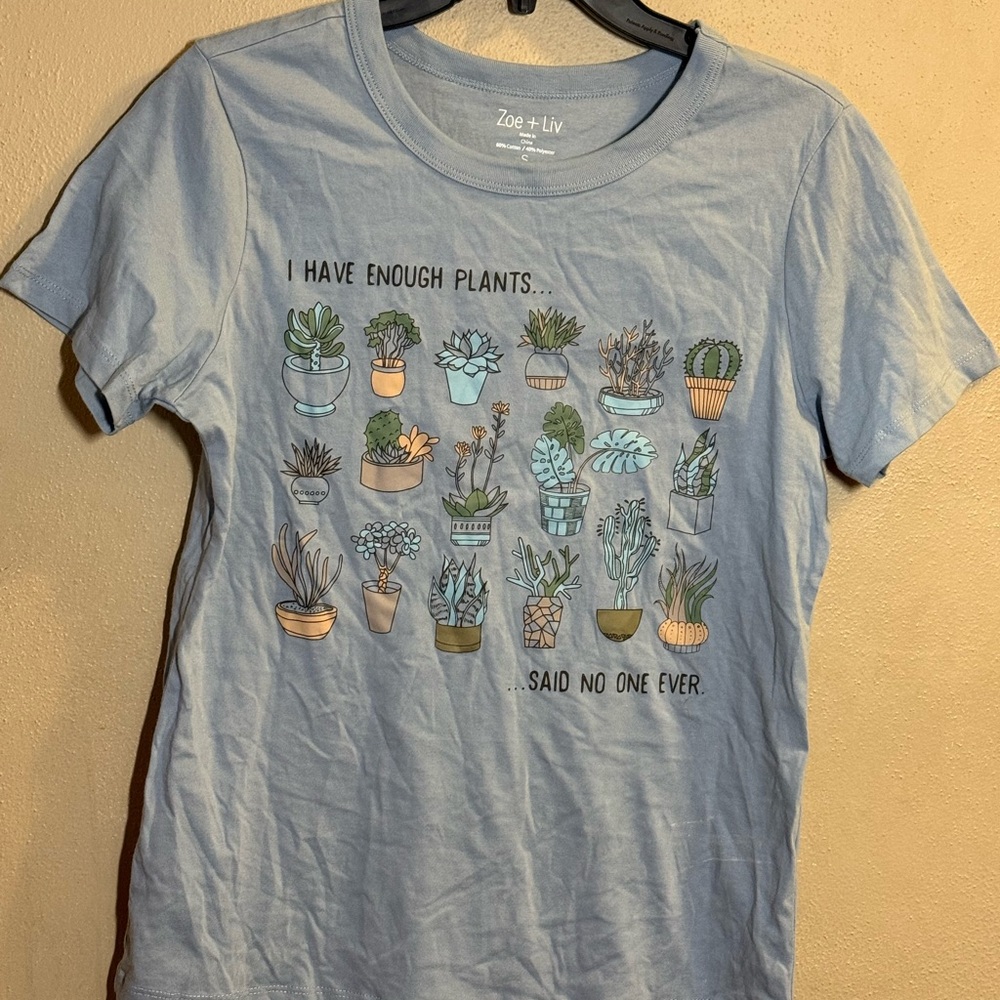 Zoe + Liv Pale Blue Plant Graphic Tee Sz Sm